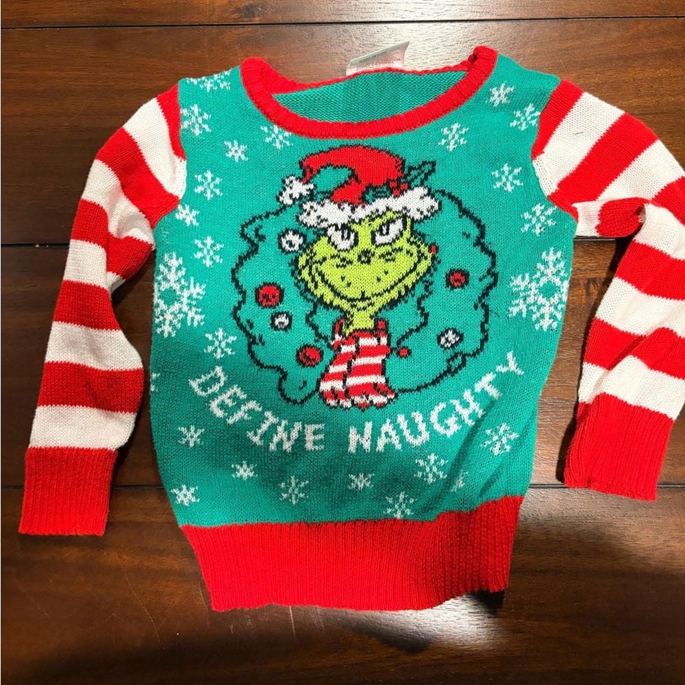 Kids Naughty Grinch Sweater - Red, Green, White